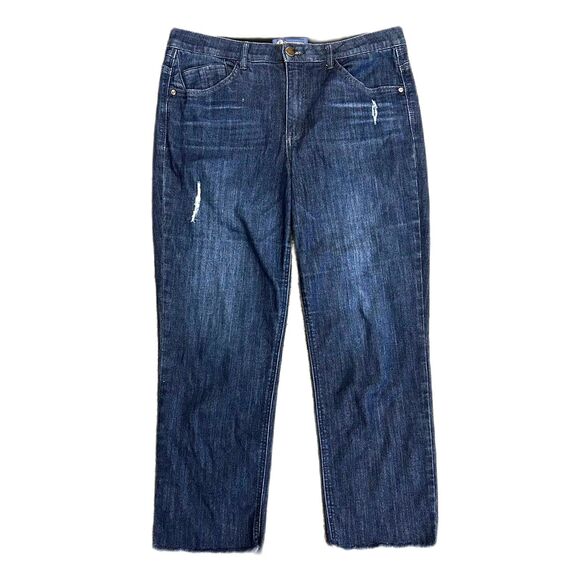 Democracy Blue Med-Dark Wash Mid-Rise Ab-Solution Raw Hem Cropped Jeans Size 14 - Picture 1 of 15